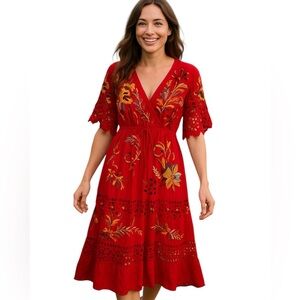 Johnny Was Celeste Embroidered crochet Silk Maxi Dress RARE NWT